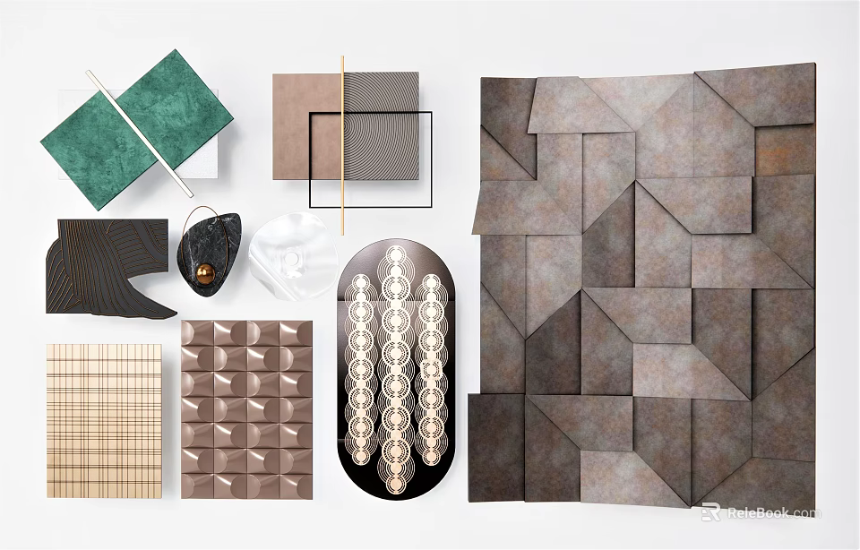 Modern Geometric Wall Decor With Textured Patterns And Various Shapes Collection 3d model