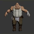 Bald Man With Arm Tattoos Wearing White Undershirt Overalls Utility Belt Brown Boots And Gloves