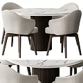 Modern Round Dining Table Set With Marble Top And Light Gray Upholstered Chairs