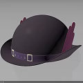 Stylish Purple Hat Adorned with Pink Feathers and Purple Strap featuring White Buckles