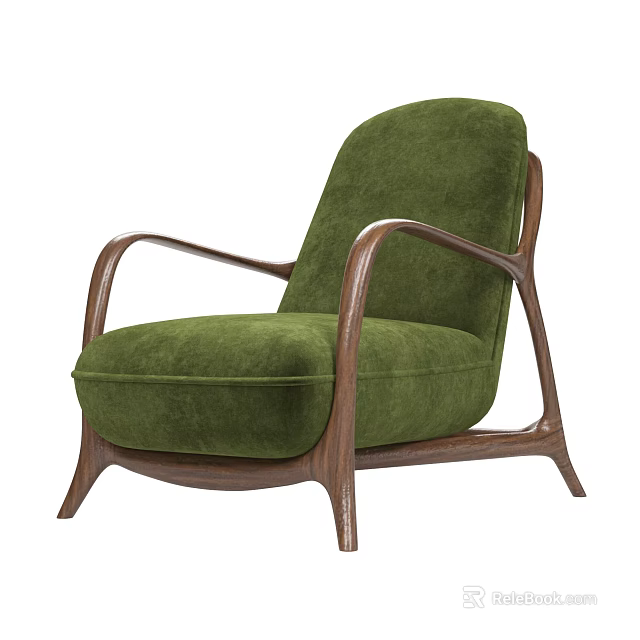 Elegant Green Velvet Armchair With Wooden Frame For Modern Living Room 3d model 