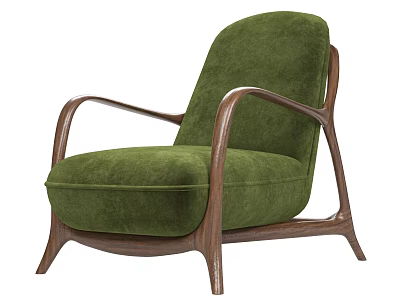 Elegant Green Velvet Armchair With Wooden Frame For Modern Living Room 3d model