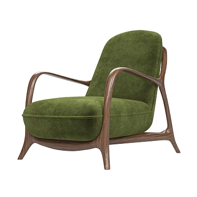 Elegant Green Velvet Armchair With Wooden Frame For Modern Living Room 3d model