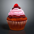 Delicious Cupcake With Pink Swirl Frosting Chocolate Drizzle And Red Berry Topping