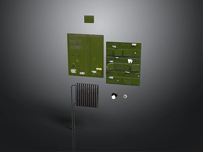 Industrial Equipment Set With Green Control Panels Radiator And Switch Components 3d model