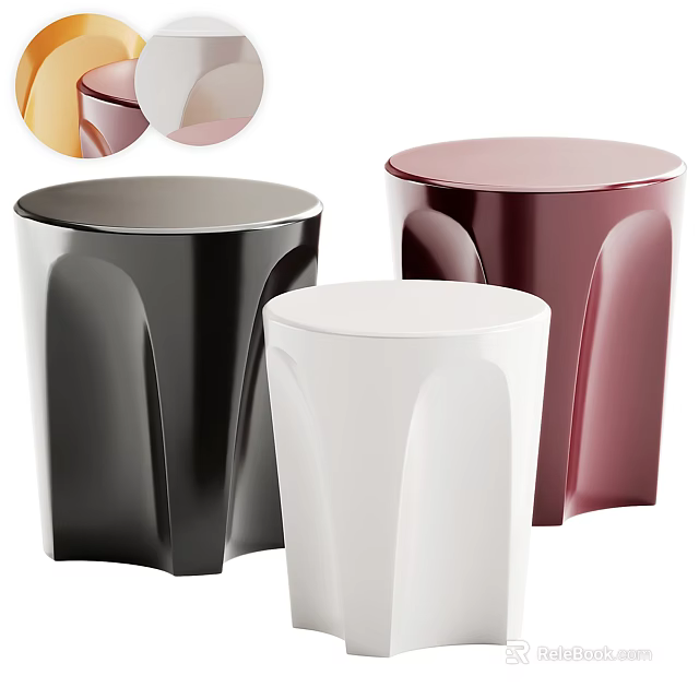 Modern Design Side Tables in Black White Red with Smooth Cylindrical Shape 3d model