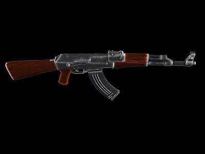 Classic Assault Rifle With Wooden Stock Metal Barrel And Magazine 3d model