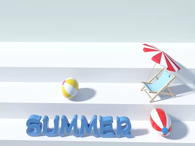 Summer Commercial Leisure Equipment Featuring Beach Chair Umbrella And Beach Balls 3d model