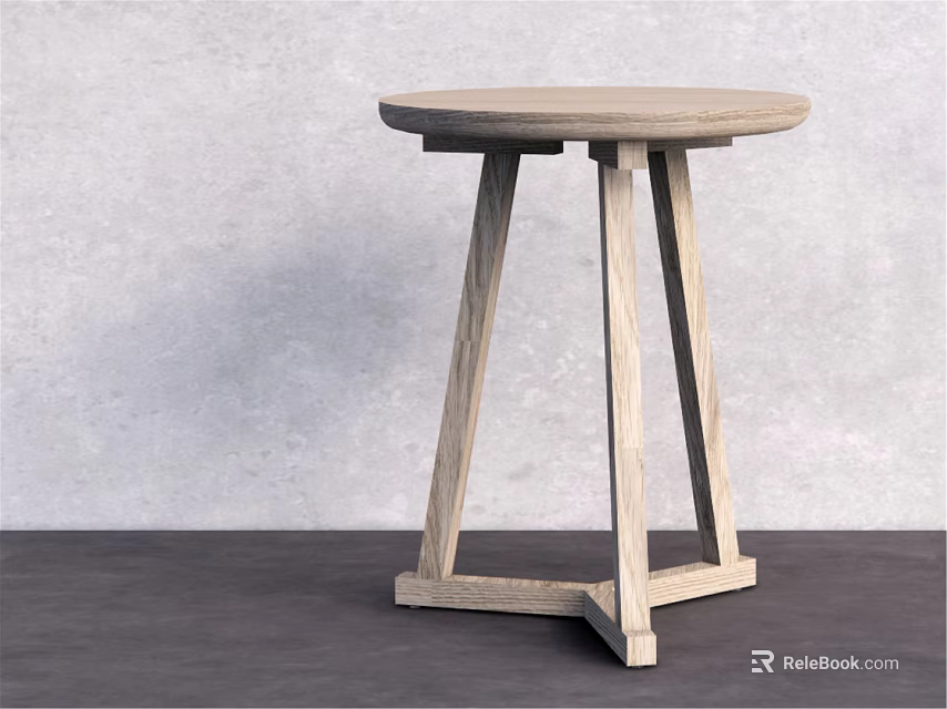 Light Wood Modern Side Table With Round Top And Cross Legs Design 3d model 