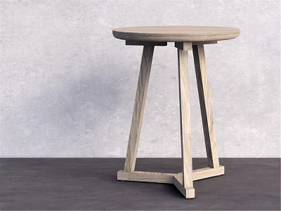 Light Wood Modern Side Table With Round Top And Cross Legs Design 3d model
