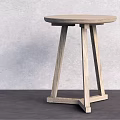 Light Wood Modern Side Table With Round Top And Cross Legs Design