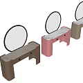 Three Modern Dressing Tables with Round Mirrors and Drawers in Brown Pink and Neutral Hues