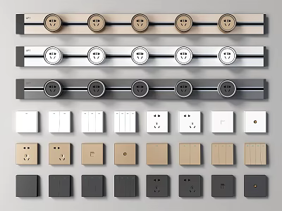 Different Modern Switch Panel Designs With Various Colors And Socket Types For Home Use 3d model