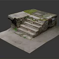 Weathered Outdoor Scene Component With Stone Steps Slab Floor And Grass 3d model