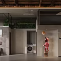 Modern Hotel Lobby Interior With Wooden Ceiling Green Plants And Art Sculpture