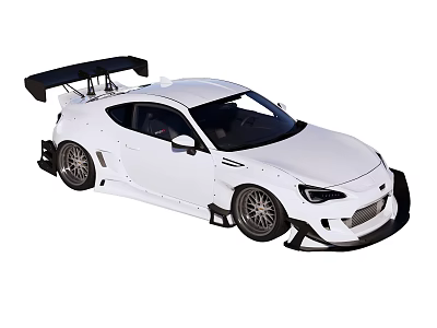 White Modified Sports Car with Large Rear Wing Wide Body Kit and Black Wheels 3d model