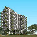 Modern High Rise Apartment Building Exterior Design With Balconies And Lush Greenery
