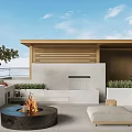 Modern Terrace Garden Design With Fire Pit Sofa And Green Plants