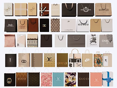 Assorted Luxury Brand Shopping Bags With Diverse Colors Logos And Patterns 3d model