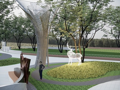 Modern Park Street Green Space Pocket Park Curve Linear Municipal Park Landscape 3d model