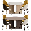 Modern Round Wooden Dining Table Set With Yellow Gray Black Dining Chairs 3d model