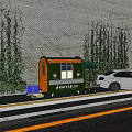 Baffalo Food Cart With Green Vines On Brick Wall And White Car