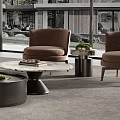 Modern Curved Sofa Coffee Table Set In Living Room With Cushions Armchair And Wooden Wall