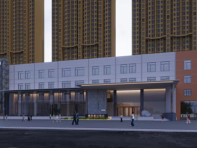 Modern International Hotel Building Exterior With Glass Entrance And High Rise Background 3d model