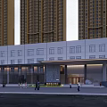 Modern International Hotel Building Exterior With Glass Entrance And High Rise Background