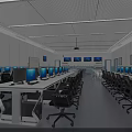 Modern Classroom Interior Design With White Tables Gray Chairs Computers And Whiteboard 3d model