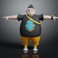 Cartoon Character In Black T-shirt With Blue Creature Design Yellow Pants And Wristwatch