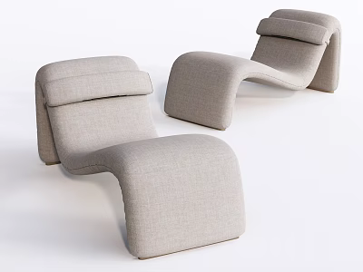 Two Modern Light Gray Linen Lounge Chairs With Curved Ergonomic Design 3d model