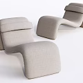 Two Modern Light Gray Linen Lounge Chairs With Curved Ergonomic Design