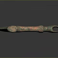 Ancient Bronze Tool With Cross Shaped Head And Green Copper Rust Surface