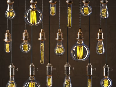 Vintage Chandeliers With Brass Bases Clear Glass Bulbs And Illuminated Filaments 3d model