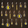 Vintage Chandeliers With Brass Bases Clear Glass Bulbs And Illuminated Filaments