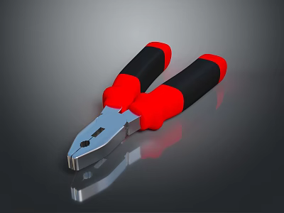 Red and Black Handle Pliers with Silver Head on Gray Background with Reflection 3d model Red and Black Handle Pliers with Silver Head on Gray Background with Reflection 3d model
