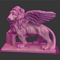 Classic Winged Lion Statue With Intricate Design And Stone Pedestal Base