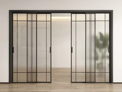 Modern Black Frame Sliding Doors With Glass Grid Design For Interior Space 3d model