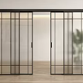 Modern Black Frame Sliding Doors With Glass Grid Design For Interior Space 3d model