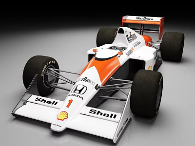 White And Orange Formula 1 Race Car With Shell Honda Marlboro Logos 3d model