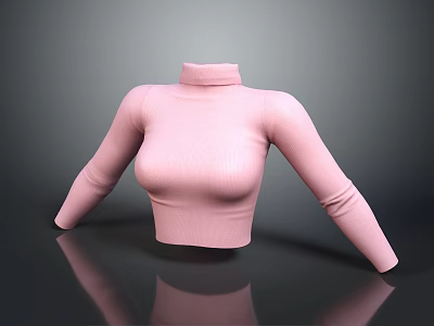Pink Turtleneck Cropped Sweater With Slim Fit Design And Soft Knit Fabric 3d model