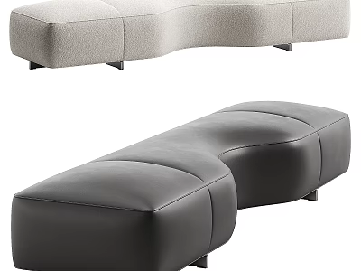 Modern Ottoman Design With Light Fabric Curved And Dark Leather Sectional Styles 3d model