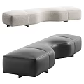 Modern Ottoman Design With Light Fabric Curved And Dark Leather Sectional Styles