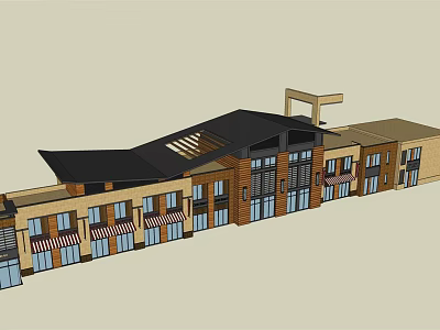 Modern Commercial Complex With Multi Story Design Black Roof Large Windows And Retail Spaces 3d model