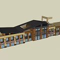Modern Commercial Complex With Multi Story Design Black Roof Large Windows And Retail Spaces