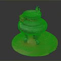 Traditional Incense Burner With Three Legs On Red Base And Red Decorative Flower