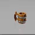 Wooden Style Mug With Orange Body Silver Metal Hoops And Red Bone Shaped Handle