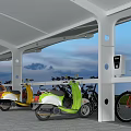 Modern White Canopy Covered Bicycle Parking With Slate Floor And Multiple Bikes