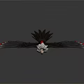 Bird Game Movie Character With Black White Red Feathers Spread Wings Crested Head Orange Claws